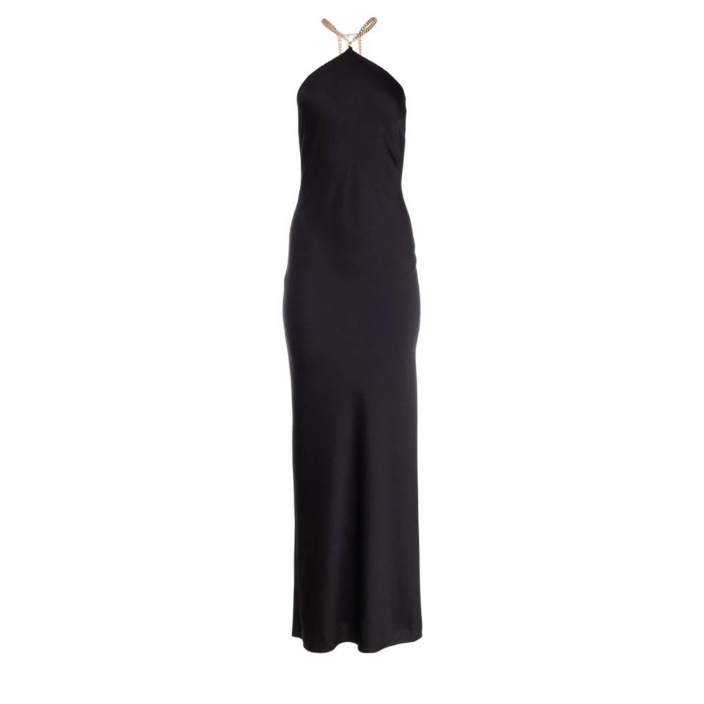 Dannijo black silk halter dress with gold chain clasp